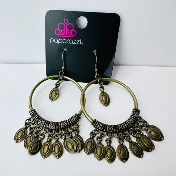 Paparazzi Antique Brass Chandelier Hoop Earrings – Boho Dangle Statement Jewelry - Picture 2 of 2